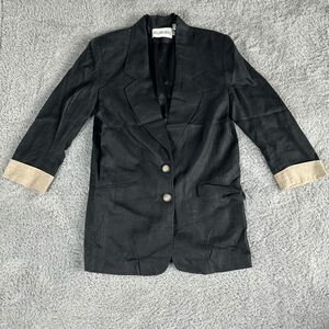 JH Collectibles Women's 100% Modern Linen Blazer 4 Black Beige Cuffs Notched